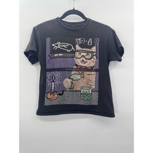 Medium Baby Tee Science Rules E=MC² Cat Nerd Novelty Faded Black Indie Grunge